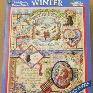 HTF White Mountain Winter Cross Stitch 1000pc jigsaw puzzle by Sandy Orton